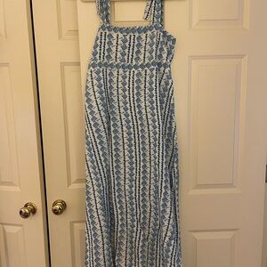 Blue and White Patterned Midi Dress